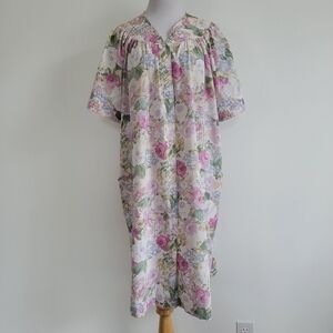 Simply Basic Vtg Housecoat Housedress Grannycore Floral Pastel Multicolor Sz M-L